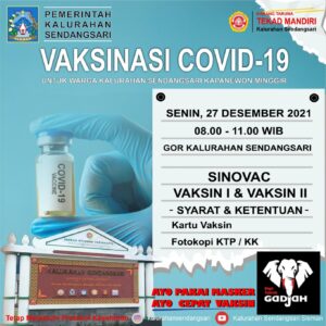 Vaksinasi Covid-19 Dosis I & II untuk Warga Kalurahan Sendangsari.