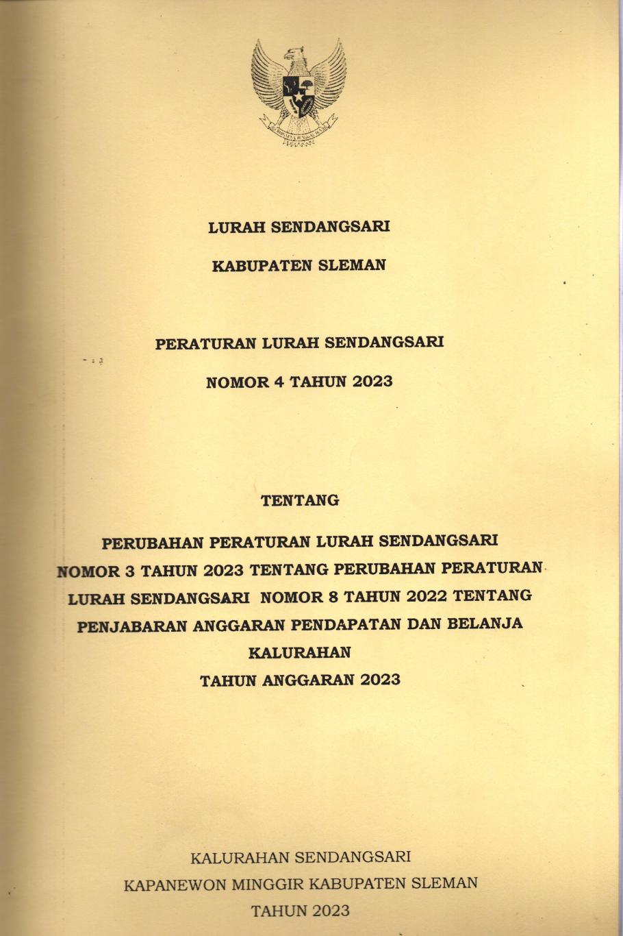 Peraturan Lurah Sendangsari Nomor 4 Tahun 2023 tentang Perubahan Penjabaran APBKal 2023