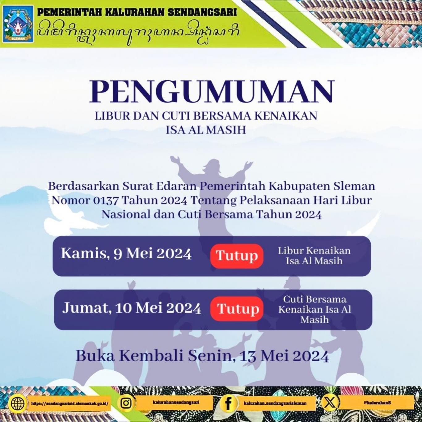 Berikut kami informasikan terkait pengumuman pelayanan di Kalurahan Sendangsari