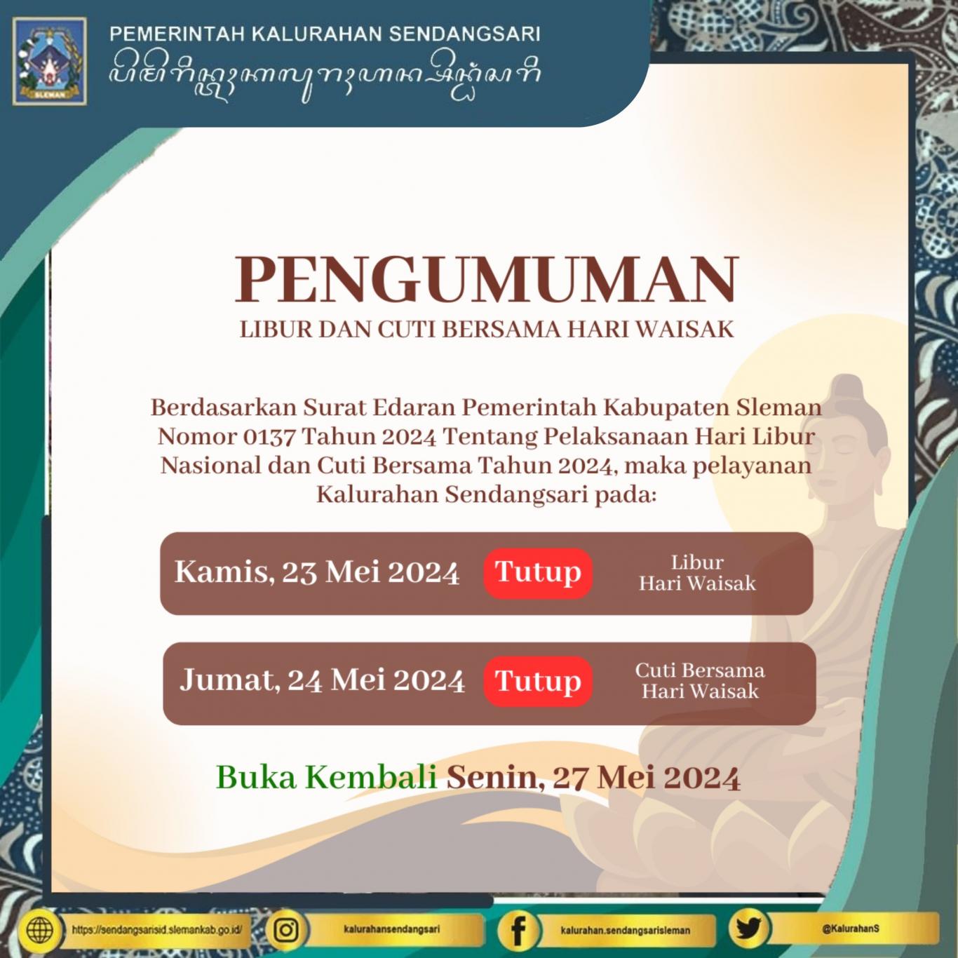 Pengumuman Libur dan Cuti Bersama Hari Waisak