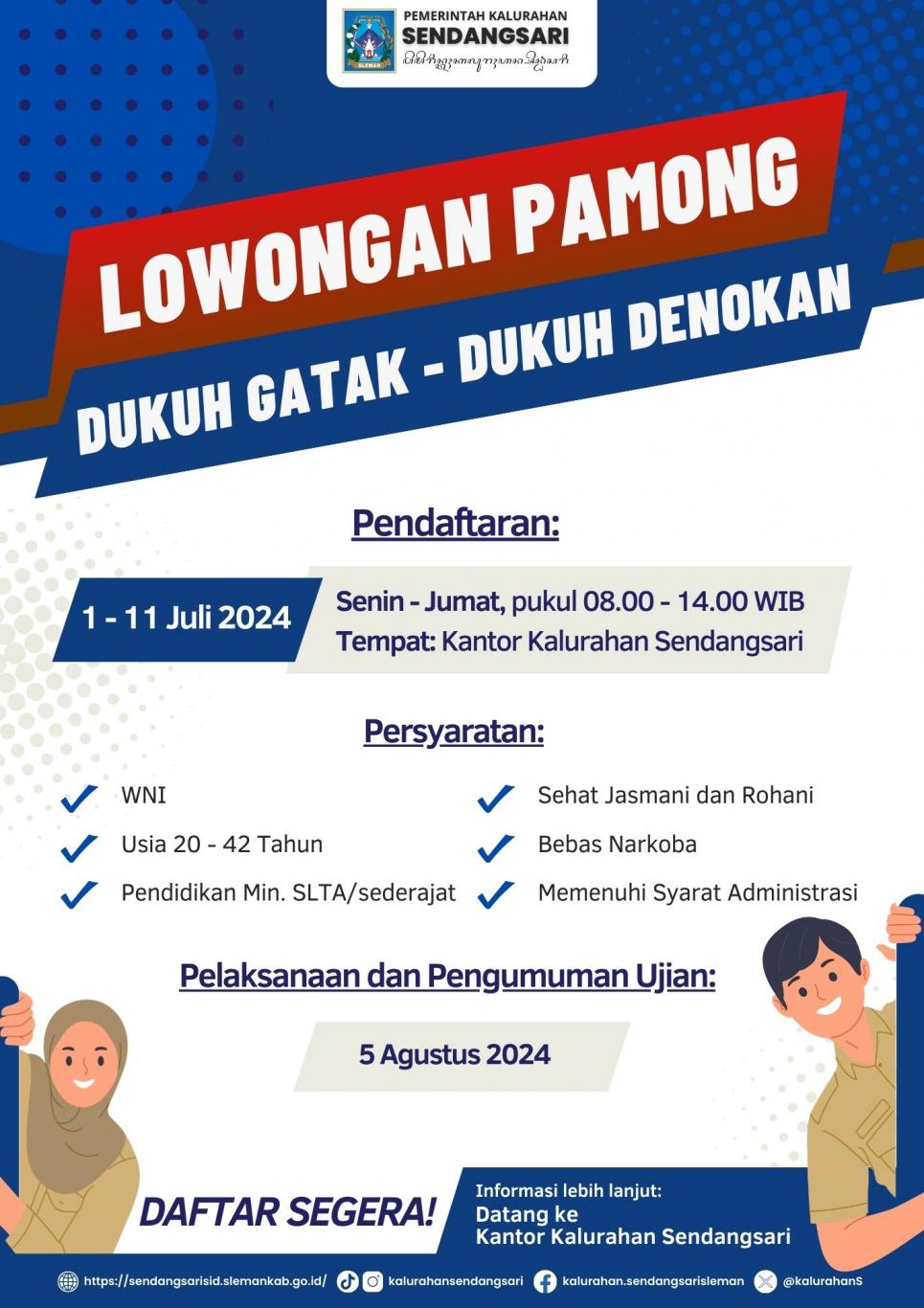Lowongan Pamong Dukuh Gatak dan Dukuh Denokan Kalurahan Sendangsari