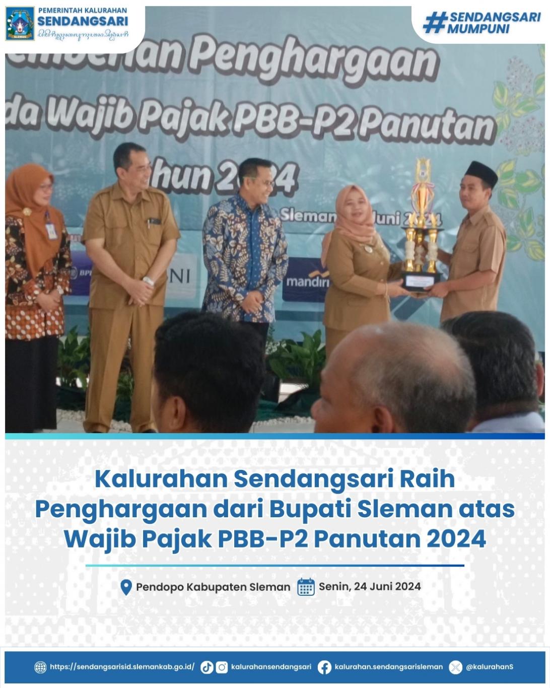 Kalurahan Sendangsari Raih Penghargaan dari Bupati Sleman atas Wajib Pajak PBB-P2 Panutan 2024