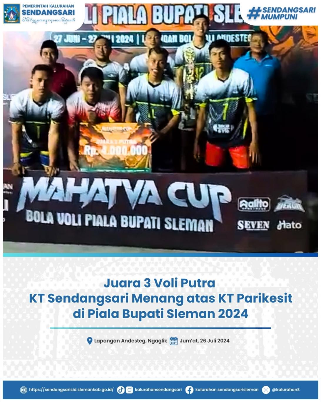 Juara 3 Voli Putra KT Sendangsari Menang atas KT Parikesit di Piala Bupati Sleman 2024
