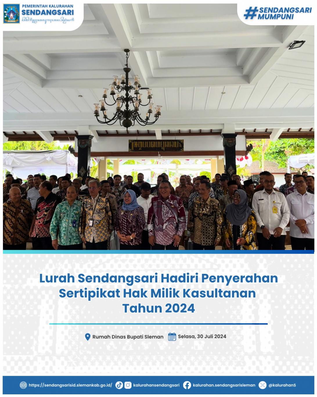 Lurah Sendangsari Hadiri Penyerahan Sertipikat Hak Milik Kasultanan Tahun 2024