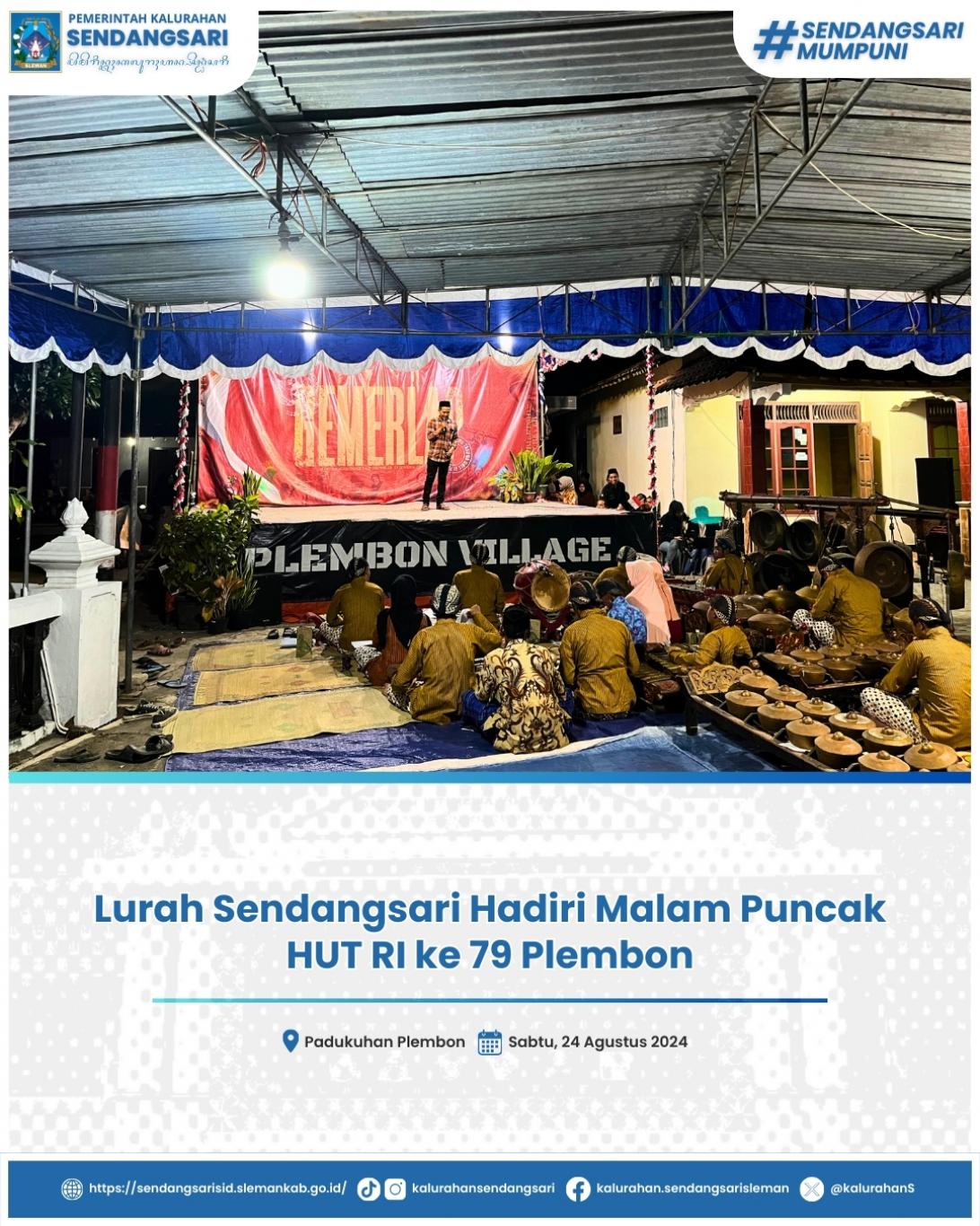 Lurah Sendangsari Hadiri Malam Puncak HUT RI ke 79 Plembon
