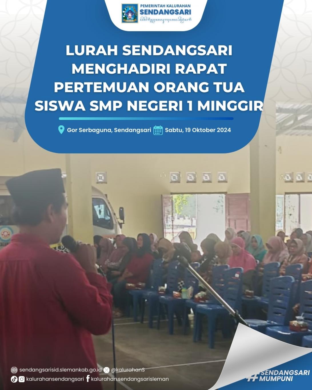Lurah Sendangsari Menghadiri Rapat Pertemuan Orang Tua Siswa SMP Negeri 1 Minggir