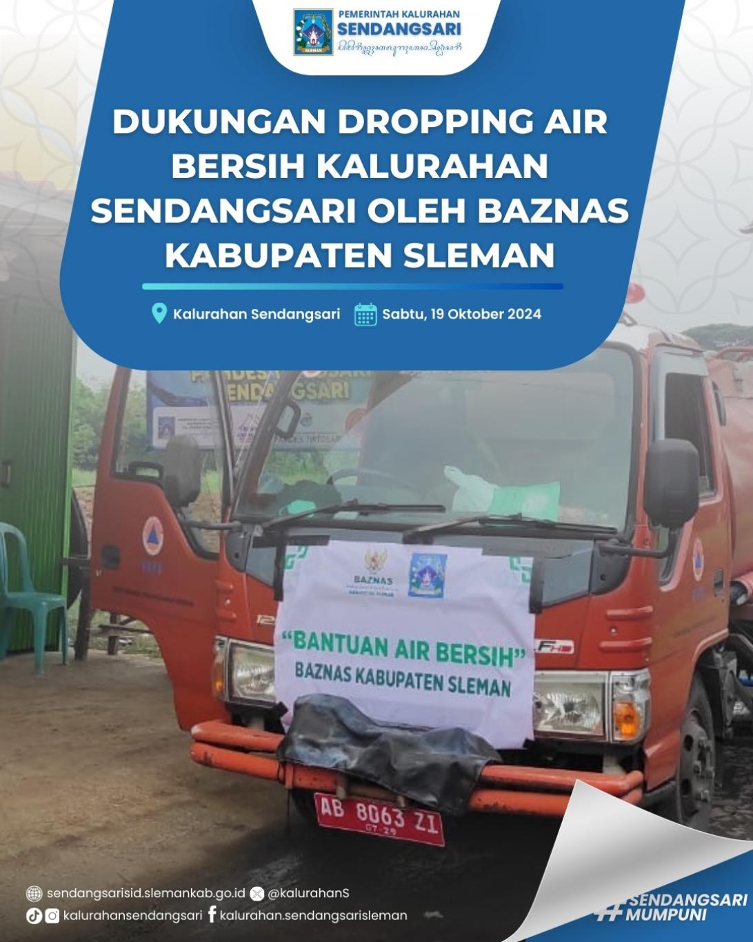 Dukungan Dropping Air Bersih Kalurahan Sendangsari oleh Baznas Kabupaten Sleman