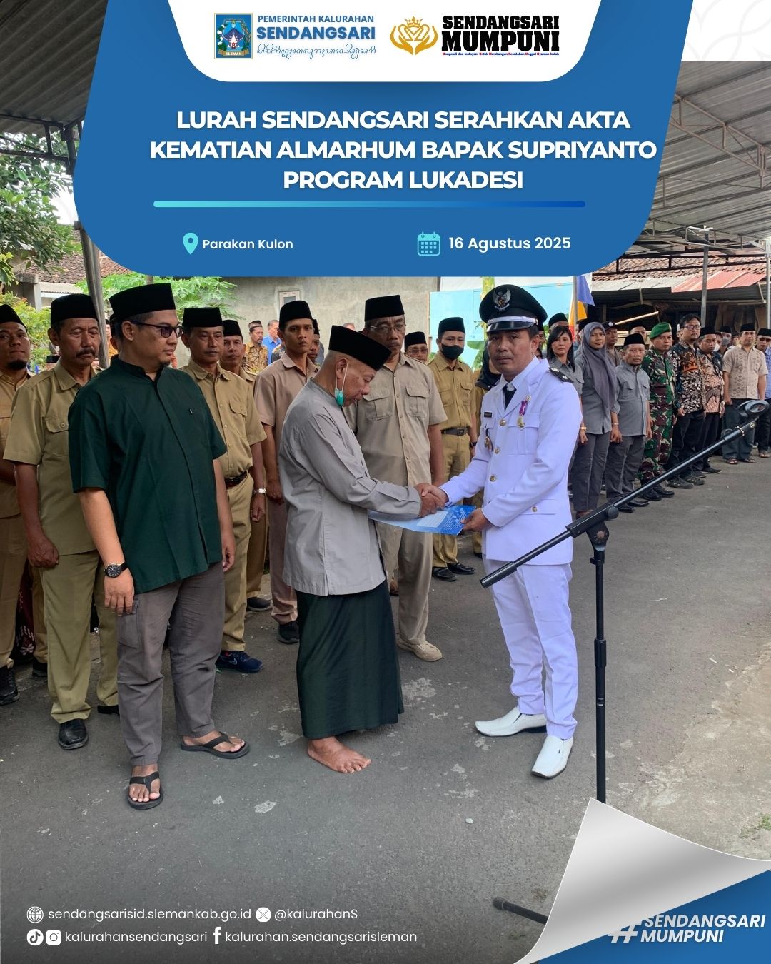 LURAH SENDANGSARI SERAHKAN AKTA KEMATIAN ALMARHUM BAPAK SUPRIYANTO PROGRAM LUKADESI
