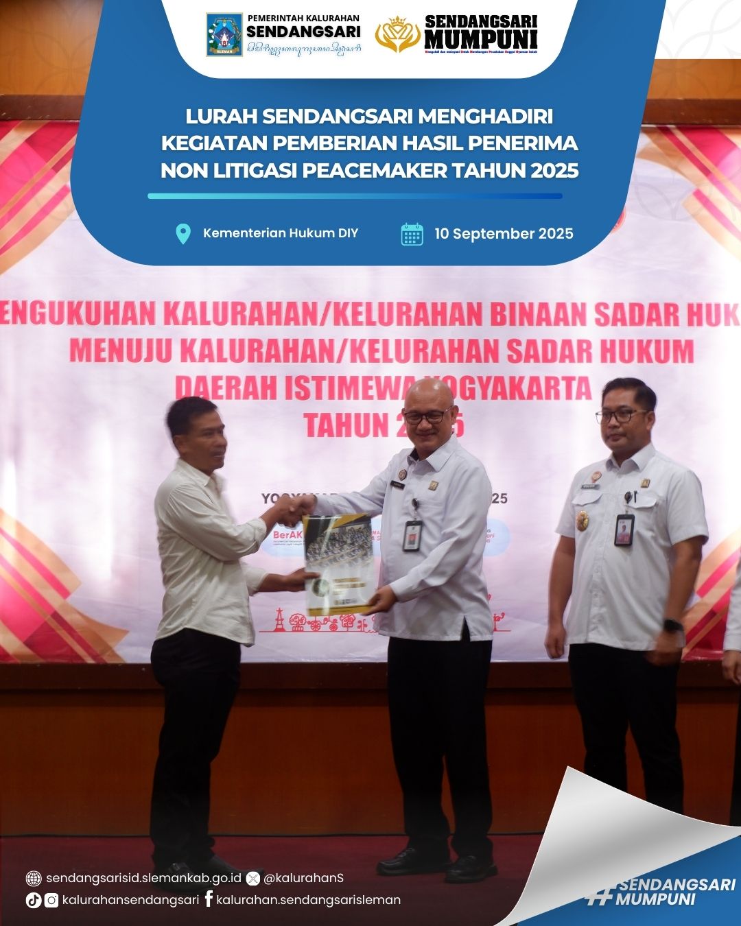 LURAH SENDANGSARI MENGHADIRI KEGIATAN PEMBERIAN HASIL PENERIMA NON LITIGASI PEACEMAKER TAHUN 2025