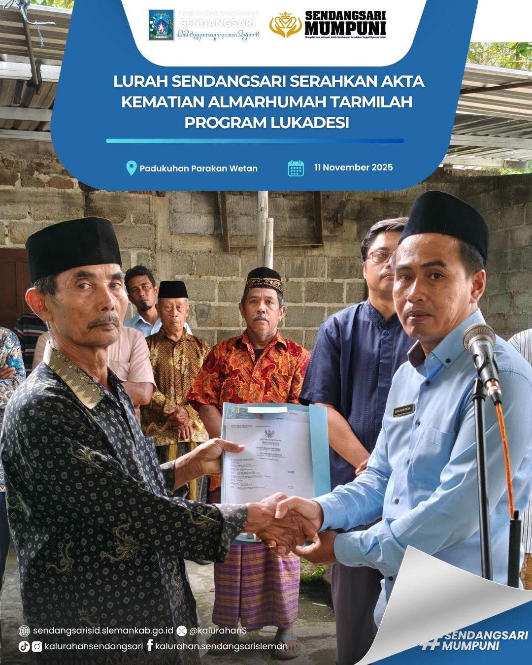 LURAH SENDANGSARI SERAHKAN AKTA KEMATIAN ALMARHUMAH IBU TARMILAH PROGRAM LUKADESI