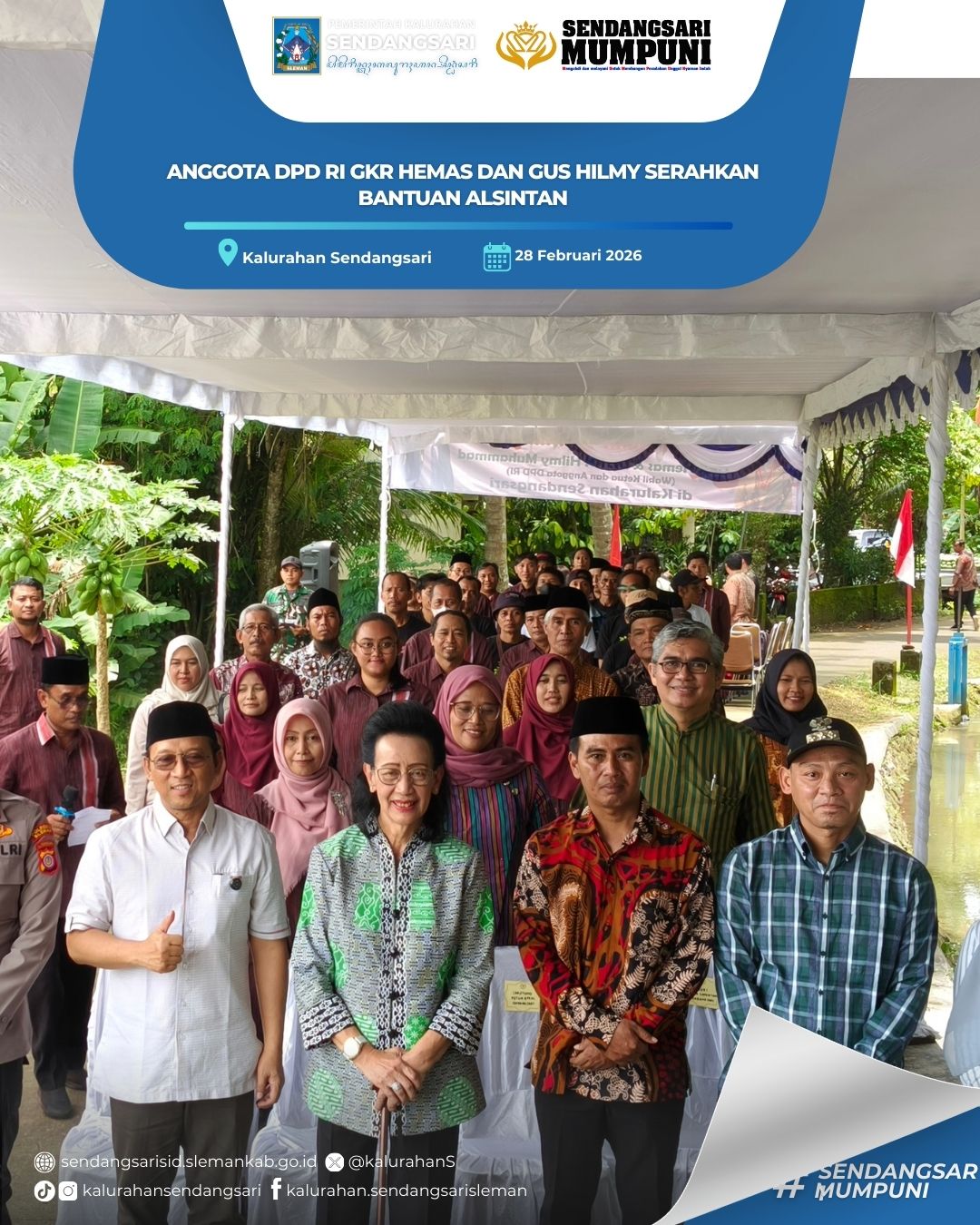 ANGGOTA DPD RI GKR HEMAS DAN GUS HILMY SERAHKAN ALSINTAN KE KALURAHAN SENDANGSARI