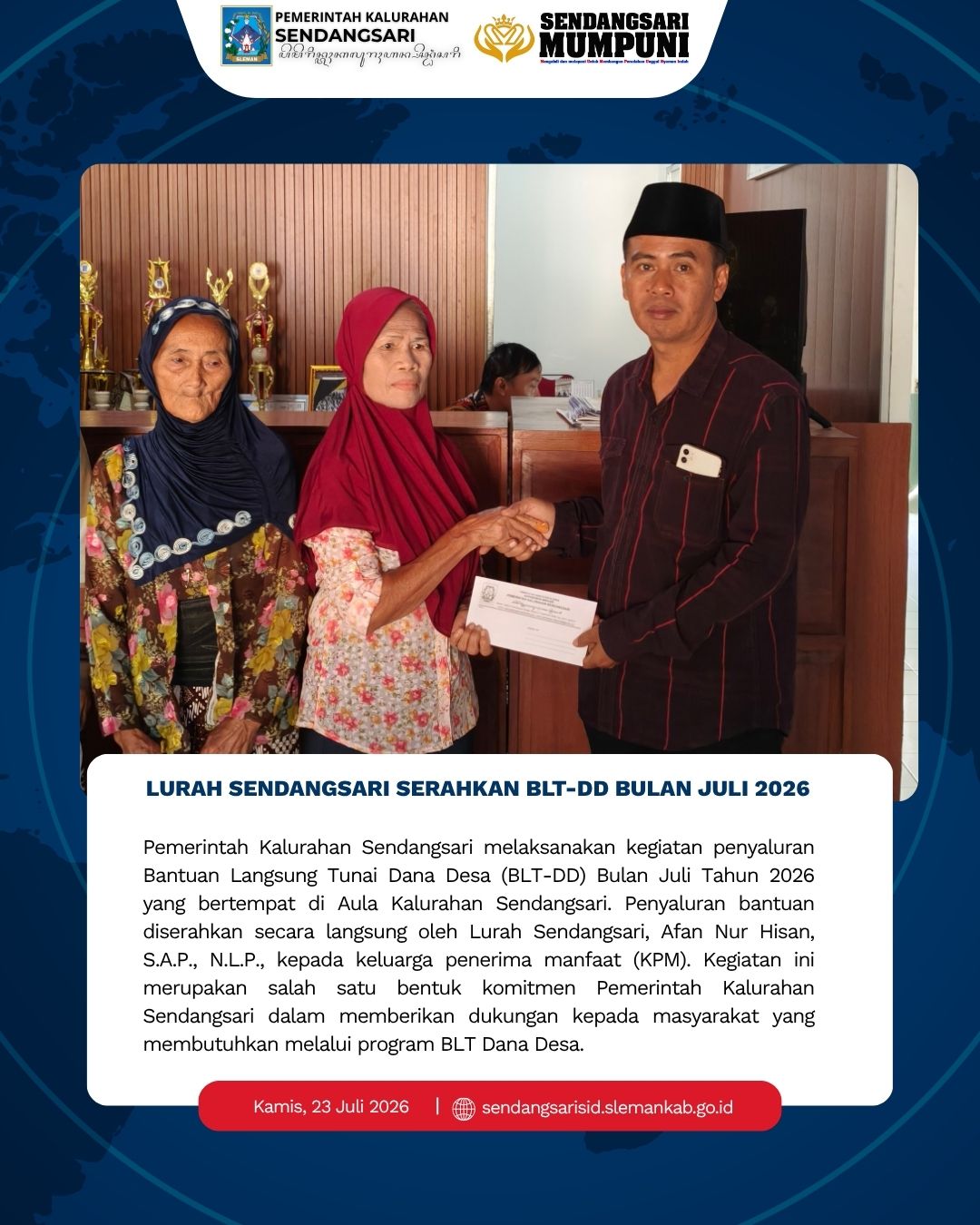 LURAH SENDANGSARI SALURKAN BLT DD BULAN JULI