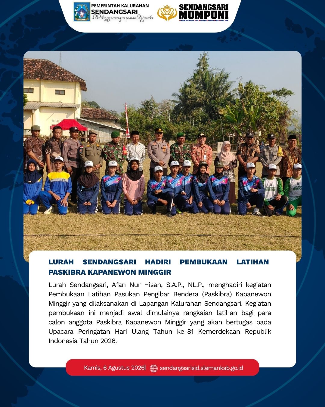 LURAH SENDANGSARI HADIRI PEMBUKAAN LATIHAN PASKIBRA KAPANEWON MINGGIR
