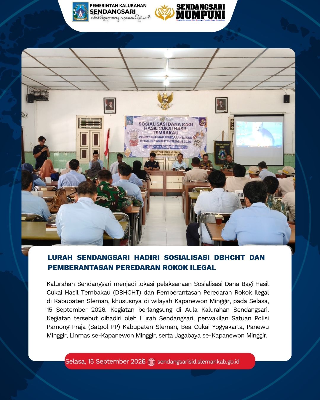 LURAH SENDANGSARI HADIRI SOSIALISASI DANA BAGI HASIL CUKAI HASIL TEMBAKAU (DBHCHT)