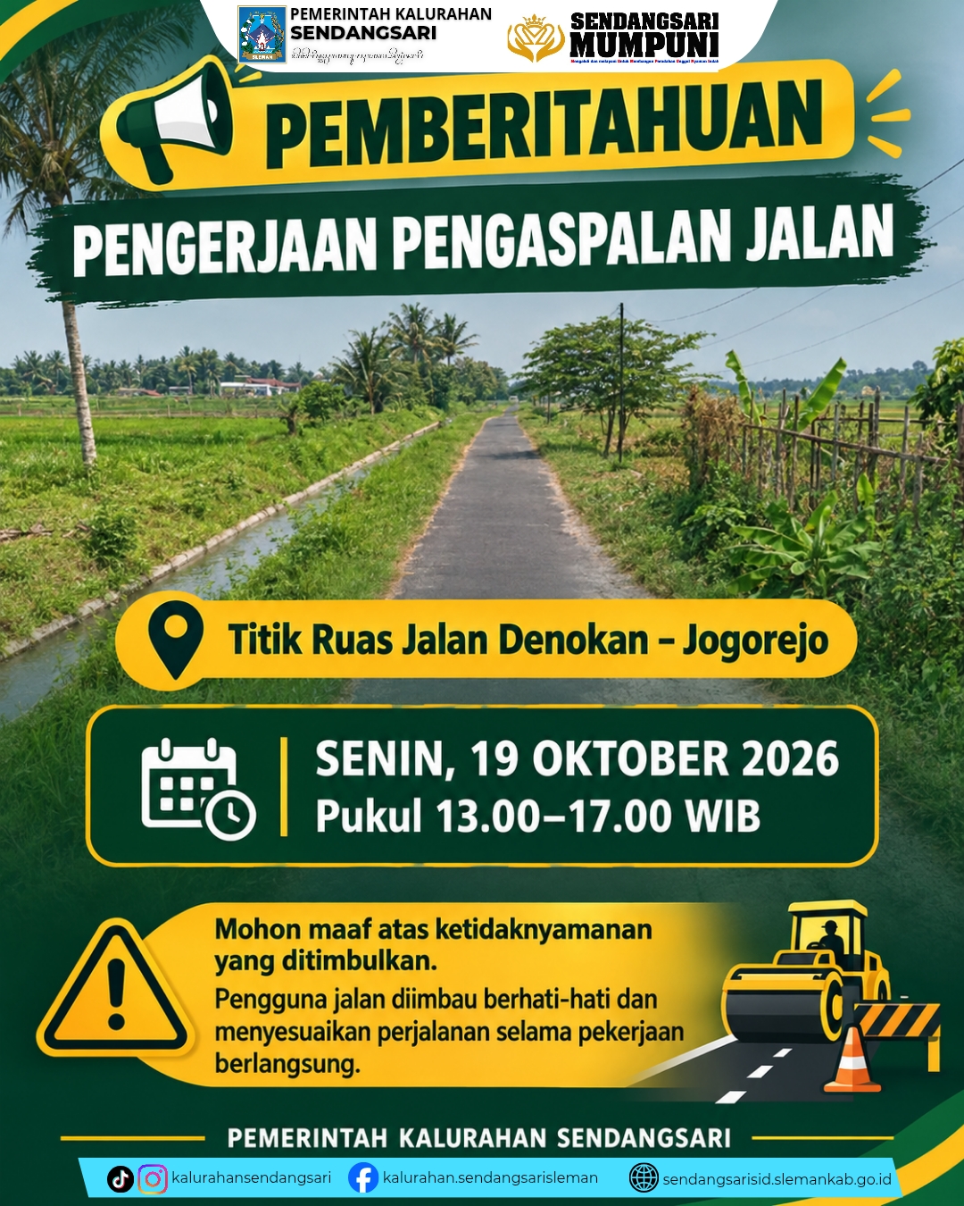 PENGUMUMAN PENUTUPAN RUAS JALAN DENOKAN-JOGOREJO